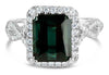 LARGE 4.58CT DIAMOND & AAA GREEN TOURMALINE 18K WHITE GOLD EMERALD CUT HALO RING