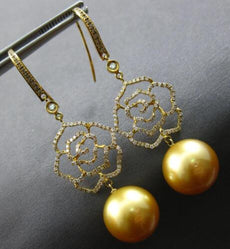 LARGE .74CT DIAMOND & AAA GOLDEN SOUTH SEA PEARL 18K YELLOW GOLD FLOWER EARRINGS