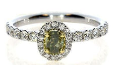 .79CT WHITE & FANCY YELLOW DIAMOND 18KT 2 TONE GOLD OVAL & ROUND ENGAGEMENT RING