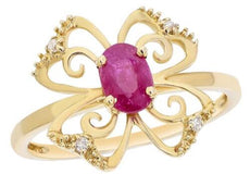 .71CT DIAMOND & AAA RUBY 14KT YELLOW GOLD CLASSIC OVAL & ROUND FLOWER LOVE RING