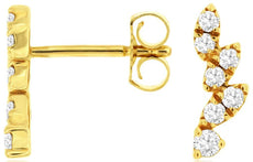 ESTATE .25CT DIAMOND 14KT YELLOW GOLD 3D ROUND MULTI LEAF FUN HANGING EARRINGS