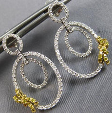 LARGE .85CT WHITE & FANCY YELLOW DIAMOND 18K 2 TONE GOLD 3D FUN HANGING EARRINGS