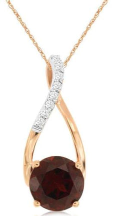 1.6CT DIAMOND & AAA GARNET 14KT ROSE GOLD 3D TEAR DROP INFINITY FLOATING PENDANT