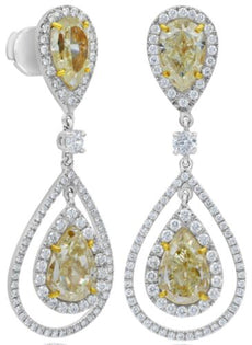 EXTRA LARGE 10.0CT WHITE & FANCY YELLOW DIAMOND 18KT WHITE GOLD HANGING EARRINGS