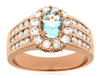 1.6CT DIAMOND & AAA AQUAMARINE 14K ROSE GOLD OVAL & ROUND FLOWER ENGAGEMENT RING