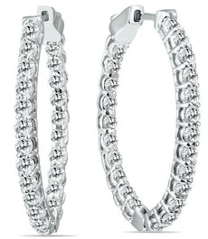 ESTATE 2CT DIAMOND 14K WHITE GOLD CLASSIC ROUND INSIDE OUT HOOP HANGING EARRINGS