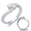 ESTATE .56CT DIAMOND 14KT WHITE GOLD 3D CLASSIC 2 STONE CRISS CROSS LOVE RING