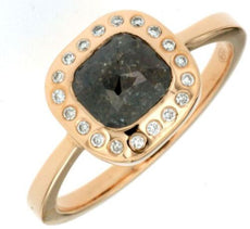 1.10CT WHITE & CHOCOLATE FANCY DIAMOND 18K ROSE GOLD SQUARE HALO ETOILE FUN RING