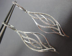 ESTATE LARGE .82CT ROUND DIAMOND 18K WHITE GOLD 3D CLASSIC LEAF HANGING EARRINGS