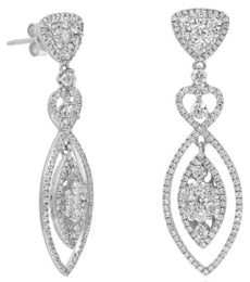 2.55CT DIAMOND 18KT WHITE GOLD DOUBLE HEART INFINITY TEAR DROP HANGING EARRINGS