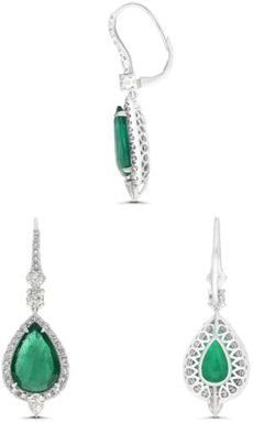 LARGE 9.77CT DIAMOND & AAA EMERALD PLATINUM PEAR SHAPE & ROUND HANGING EARRINGS