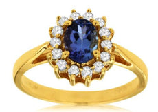 1.05CT DIAMOND & AAA TANZANITE 14KT YELLOW GOLD OVAL FLOWER FRIENDSHIP LOVE RING