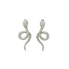 ESTATE 1.05CT DIAMOND 18KT WHITE GOLD 3D SNAKE FUN HANGING EARRINGS