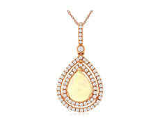 1.60CT DIAMOND & AAA OPAL 14KT ROSE GOLD PEAR SHAPE DOUBLE HALO FLOATING PENDANT