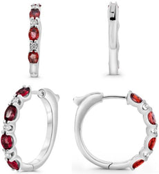 1.93CT DIAMOND & AAA RUBY 14KT WHITE GOLD OVAL & ROUND FUN HOOP HANGING EARRINGS