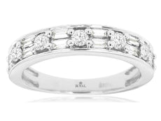 .57CT DIAMOND 14KT WHITE GOLD 3D ROUND & BAGUETTE 2 ROW WEDDING ANNIVERSARY RING