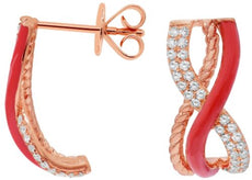 .36CT DIAMOND & RED ENAMEL 14KT ROSE GOLD MULTI ROW CRISS CROSS HANGING EARRINGS