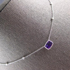 1.01CT DIAMOND & AAA AMETHYST 14KT WHITE GOLD CUSHION & ROUND FILIGREE NECKLACE