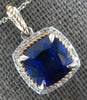 2.90CT DIAMOND & AAA SAPPHIRE 14KT WHITE & ROSE GOLD 3D CUSHION & ROUND PENDANT