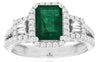 2.18CT DIAMOND & AAA EMERALD 14KT WHITE GOLD 3D ROUND & BAGUETTE ENGAGEMENT RING