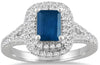 1.45CT DIAMOND & AAA SAPPHIRE 14K WHITE GOLD CLASSIC DOUBLE HALO ENGAGEMENT RING
