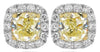ESTATE LARGE 4.98CT WHITE & CANARY DIAMOND 18K 2 TONE GOLD CUSHION STUD EARRINGS