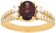2.20CT DIAMOND & AAA RHODOLITE 14KT YELLOW GOLD 3D OVAL & ROUND ENGAGEMENT RING