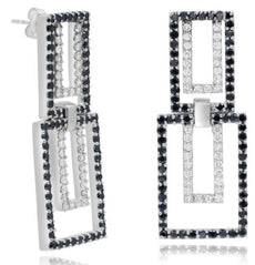 LARGE 2.39CT WHITE & BLACK DIAMOND 18K WHITE GOLD DOUBLE SQUARE HANGING EARRINGS