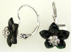 ESTATE .12CT DIAMOND & AAA ONYX 14K WHITE GOLD FLOWER LEVERBACK HANGING EARRINGS
