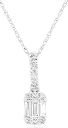 ESTATE .14CT DIAMOND 14K WHITE GOLD ROUND & BAGUETTE SQUARE FUN FLOATING PENDANT