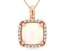 1.53CT DIAMOND & AAA OPAL 14KT ROSE GOLD CUSHION & ROUND SQUARE FLOATING PENDANT