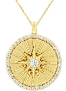 .26CT DIAMOND 14KT YELLOW GOLD SOLITAIRE SUNBURST CIRCULAR FUN FLOATING PENDANT