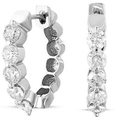 1.50CT DIAMOND 14KT WHITE GOLD 5 STONE SHARED PRONG HUGGIE HOOP HANGING EARRINGS