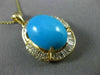 ESTATE EXTRA LARGE 11.27CT DIAMOND & AAA TURQUOISE 14K YELLOW GOLD PENDANT 24819