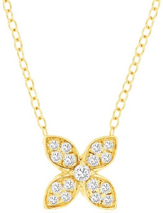 ESTATE .16CT DIAMOND 14KT YELLOW GOLD 3D CLASSIC MULTI LEAF FLOWER LOVE NECKLACE