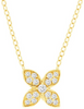 ESTATE .16CT DIAMOND 14KT YELLOW GOLD 3D CLASSIC MULTI LEAF FLOWER LOVE NECKLACE
