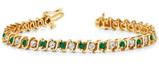 2.13CT DIAMOND & AAA EMERALD 14K YELLOW GOLD 3D CLASSIC S DESIGN TENNIS BRACELET
