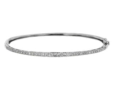 1CT DIAMOND 14KT WHITE GOLD 3D CLASSIC ROUND SEMI ETERNITY CUFF BANGLE BRACELET