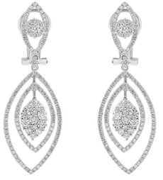 LARGE 2.66CT DIAMOND 14KT WHITE GOLD 3D CLUSTER PAVE MULTI LEAF HANGING EARRINGS