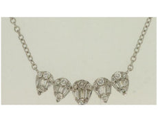 .28CT DIAMOND 14KT WHITE GOLD 3D ROUND & BAGUETTE CLUSTER TEAR DROP BAR NECKLACE