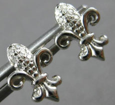 ESTATE .06CT DIAMOND 14KT WHITE GOLD 3D CLASSIC FLEUR DE LIS FUN STUD EARRINGS