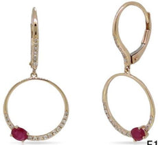 .67CT DIAMOND & AAA RUBY 14KT ROSE GOLD OVAL & ROUND LEVERBACK HANGING EARRINGS