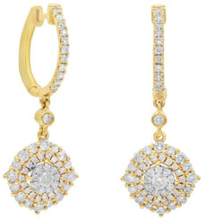 1.05CT DIAMOND 18KT ROSE GOLD 3D FLOWER DOUBLE HALO HUGGIE FUN HANGING EARRINGS