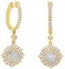 1.05CT DIAMOND 18KT ROSE GOLD 3D FLOWER DOUBLE HALO HUGGIE FUN HANGING EARRINGS
