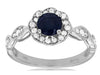 ESTATE 1.07CT DIAMOND & AAA SAPPHIRE 14KT WHITE GOLD 3D ROUND FLOWER FUN RING