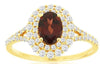 1.40CT DIAMOND & AAA GARNET 14K YELLOW GOLD OVAL & ROUND DOUBLE HALO FLOWER RING