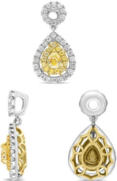 1.04CT WHITE & FANCY YELLOW DIAMOND 18KT 2 TONE GOLD PEAR SHAPE & ROUND PENDANT
