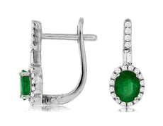 .90CT DIAMOND & AAA EMERALD 14KT WHITE GOLD 3D OVAL LEVERBACK HANGING EARRINGS