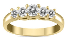 .75CT DIAMOND 14KT YELLOW GOLD 3D CLASSIC ROUND 5 STONE LUCIDA ANNIVERSARY RING