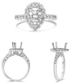 .66CT DIAMOND 14KT WHITE GOLD 3D ROUND & PEAR SHAPE SEMI MOUNT ENGAGEMENT RING